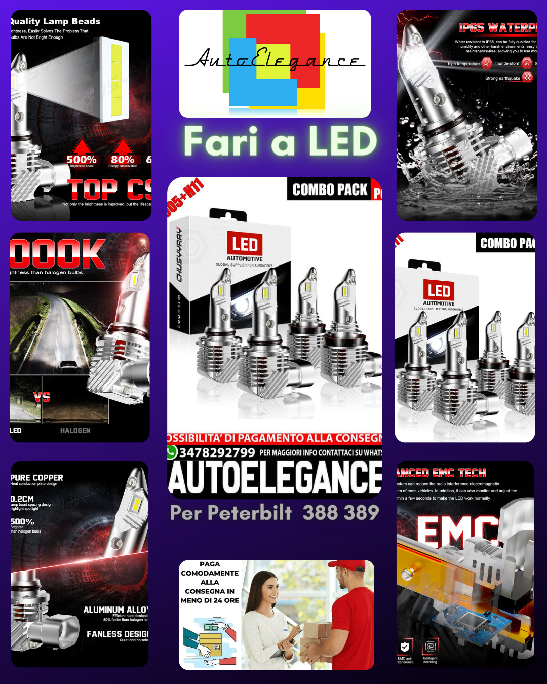 F&uuml;r Peterbilt 388 389 4x 9005 + H11 Wei&szlig; Neu Kit Konvertierung Scheinwerfer Led-