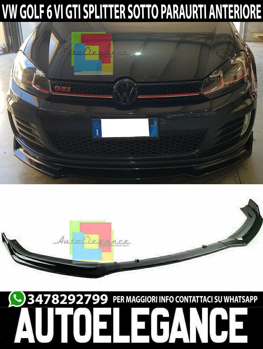 HOJA PARA VW GOLF 6 GTI BAJO PARACHOQUES DELANTERO SPORT NEGRO SPLITTER