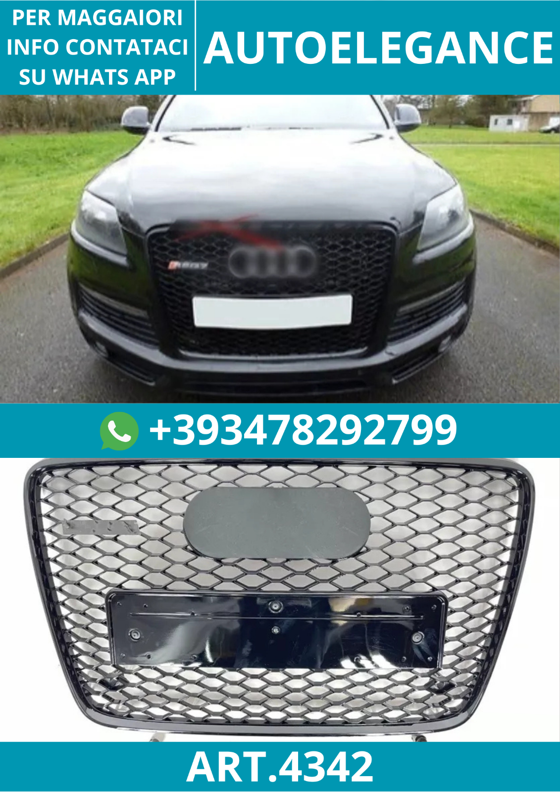 ART.4342 GRIGLIA ANTERIORE NIDO D’APE STILE RSQ7 NERA PER AUDI Q7 2006-2015