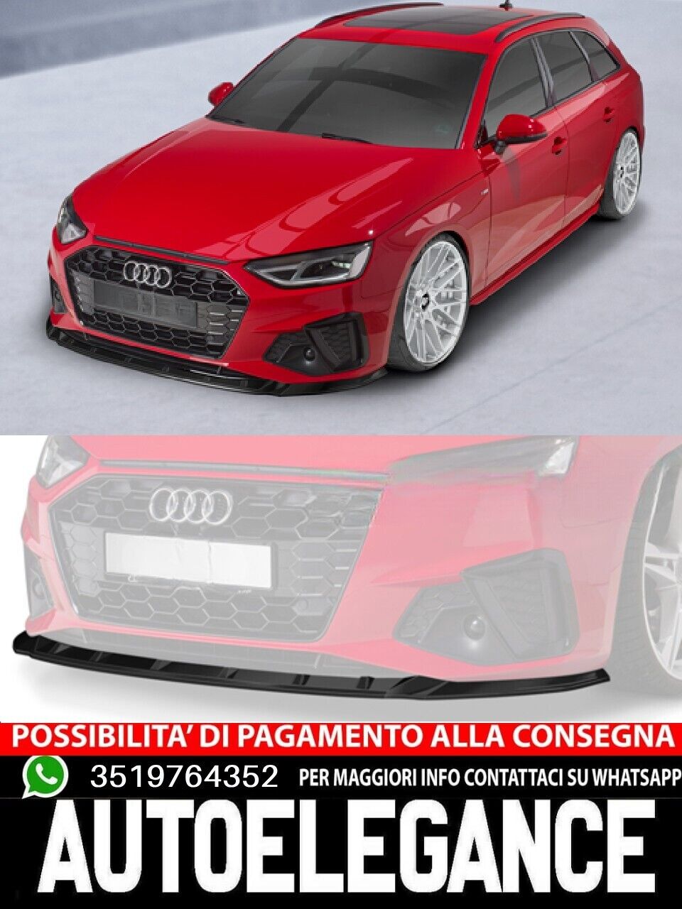 Spoiler divisor debajo del parachoques con ABE para Audi A4 / S4 B9 (8W)