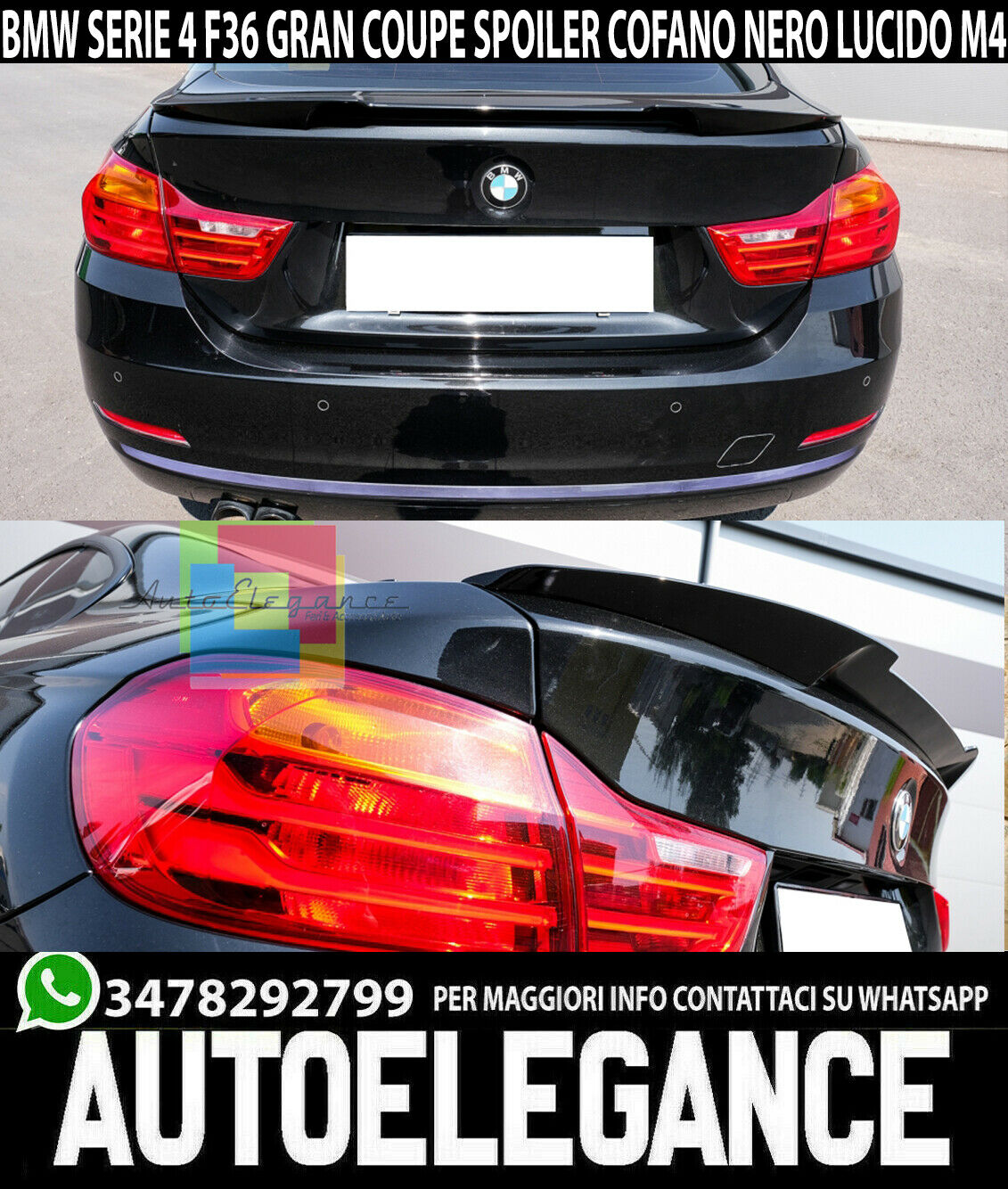 BMW Serie 4 F36 Gran Coupe Heckspoiler Motorhaube M4 ABS Schwarz Gl&auml;nzend