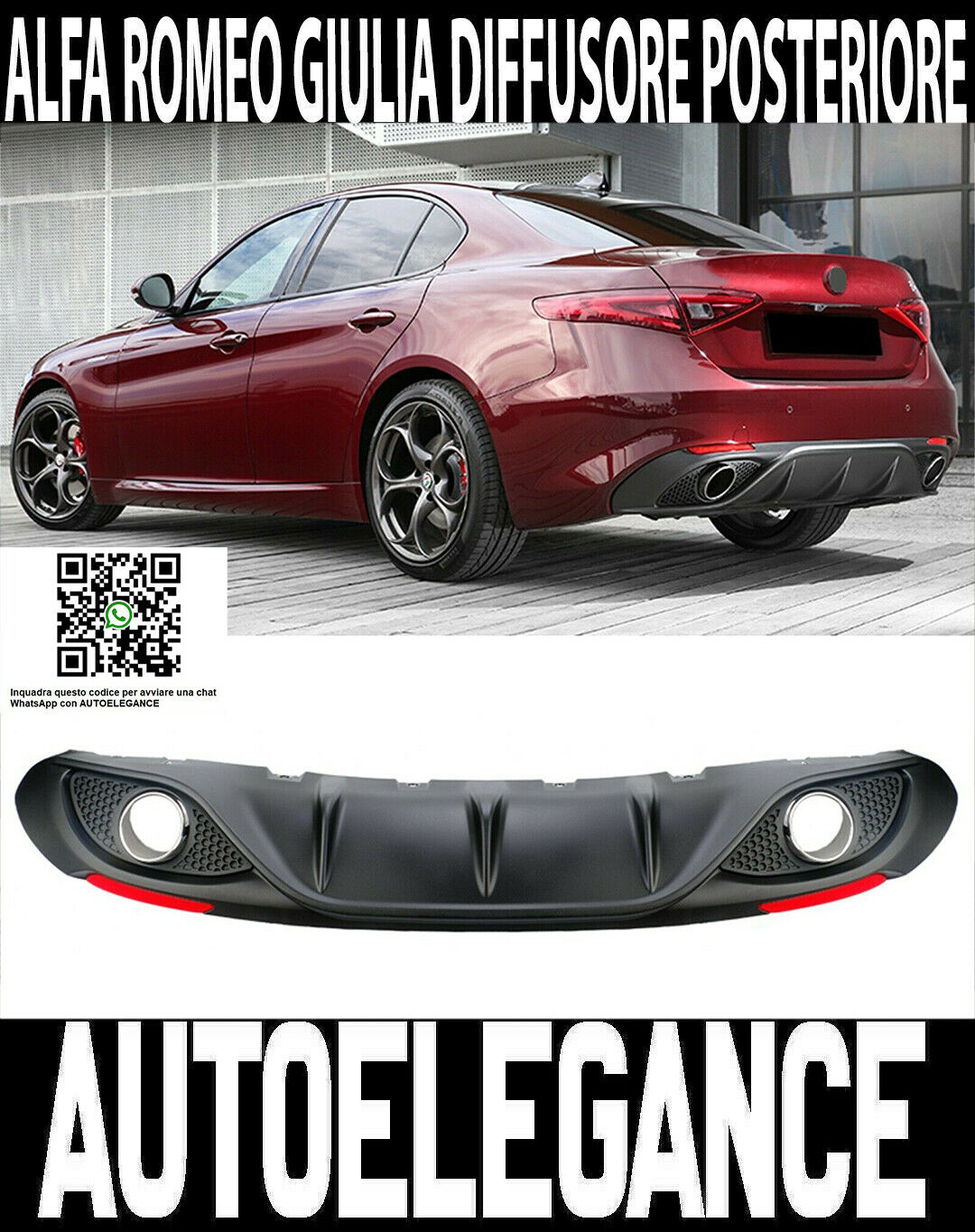 SOTTO PARAURTI ALFA ROMEO GIULIA DIFFUSORE POSTERIORE & TERMINALI INOX ABS