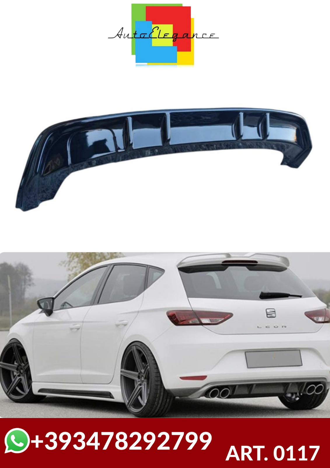 💕ART. 0117 DIFFUSORE SEAT LEON 5F 2012-2016 NERO LUCIDO 💕