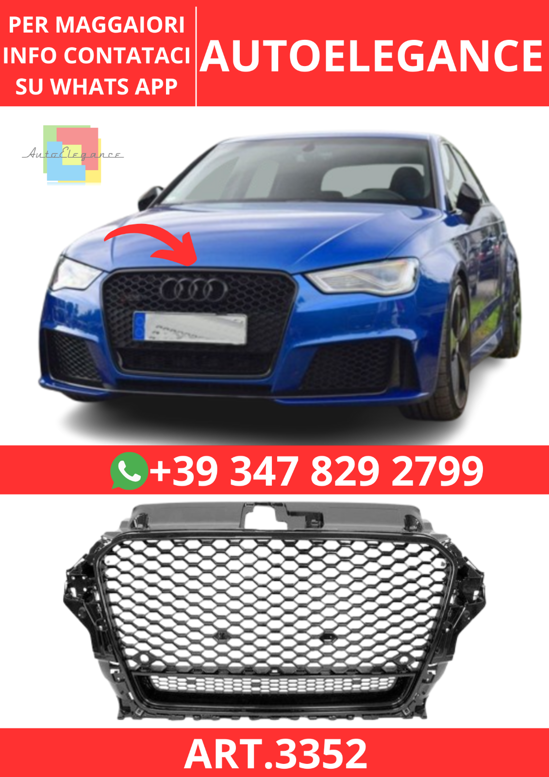ART.3352 Griglia Audi A3 V8 Look RS3 2013-2015 Mod 2