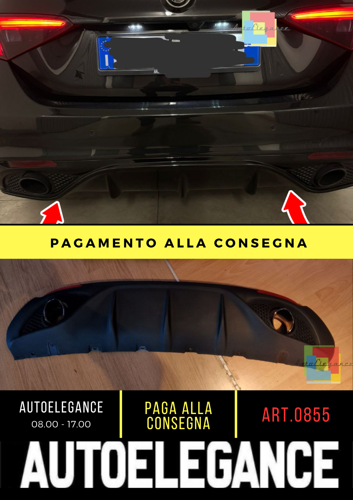 ??0855 DIFFUSORE ADATTO PER GIULIA 2016-2021 LOOK VELOCE OPACO+TERMINALI NERI??