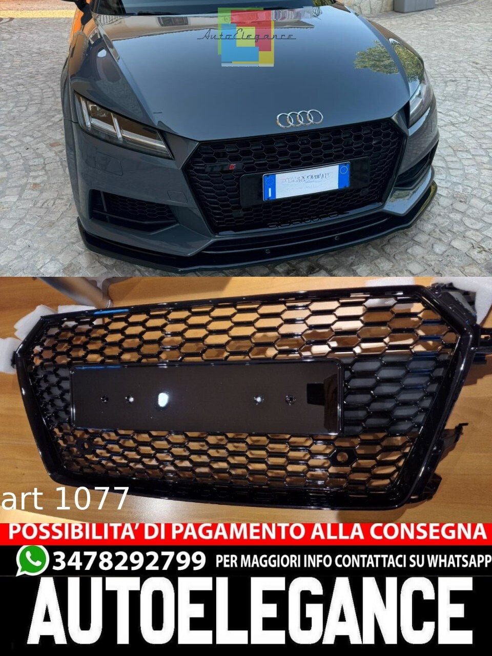 Grille Adapt&eacute; pour Audi Tt Fv 8S 2014-2018 Look Ttrs Design Noir Poli