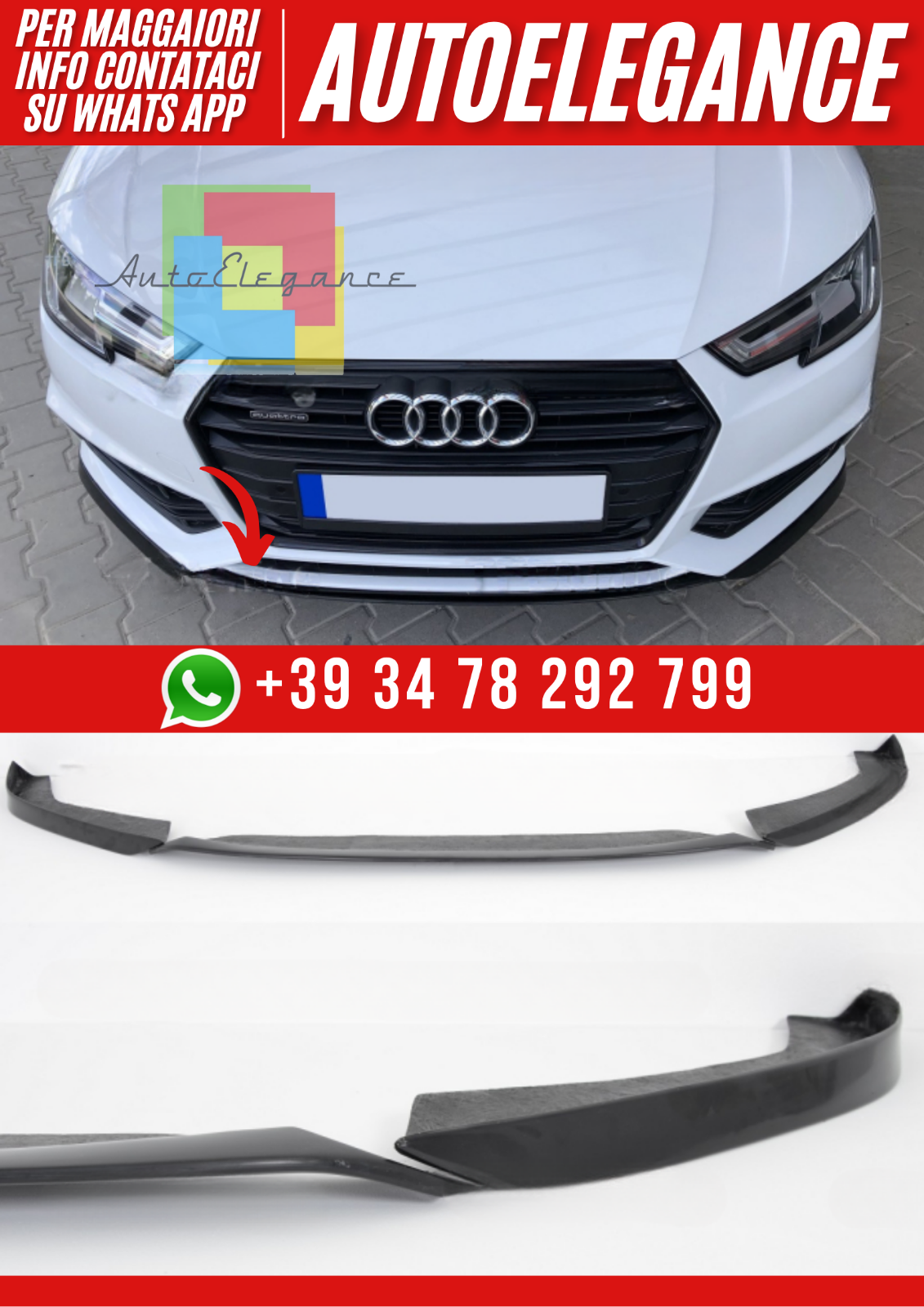 ?? S&eacute;parateur Avant 3 Pi&egrave;ces pour Audi A4 B9 S-LINE 2015 &ndash;2019 &ndash; Look Sportif ??