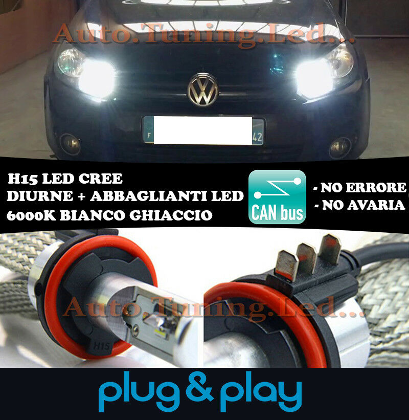 LAMPADE DIURNE ABBAGLIANTI H15 LED VW GOLF 6 2008-2012 ISTANTANEO CREE NO AVARIA