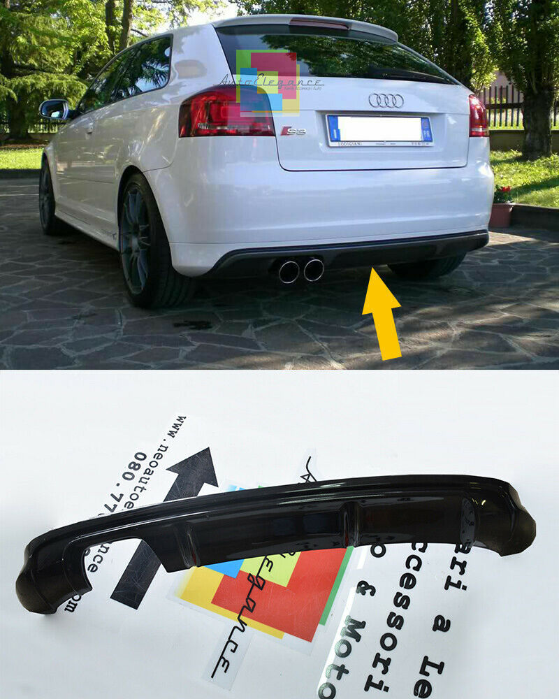 AUDI A3 8P 3 PORTE 2003-2008 DIFFUSORE POSTERIORE S3 SOTTO PARAURTI ABS NERO