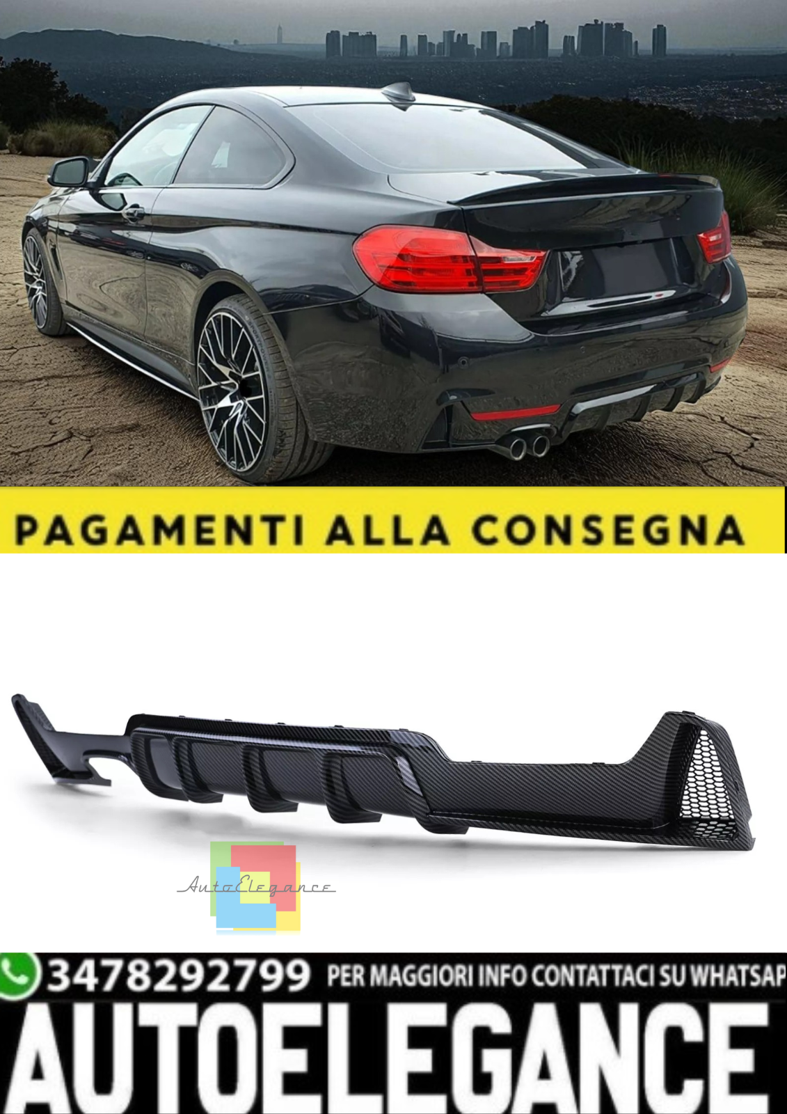Diffusore Posteriore Performance in Carbon Look per BMW Serie 4 F32