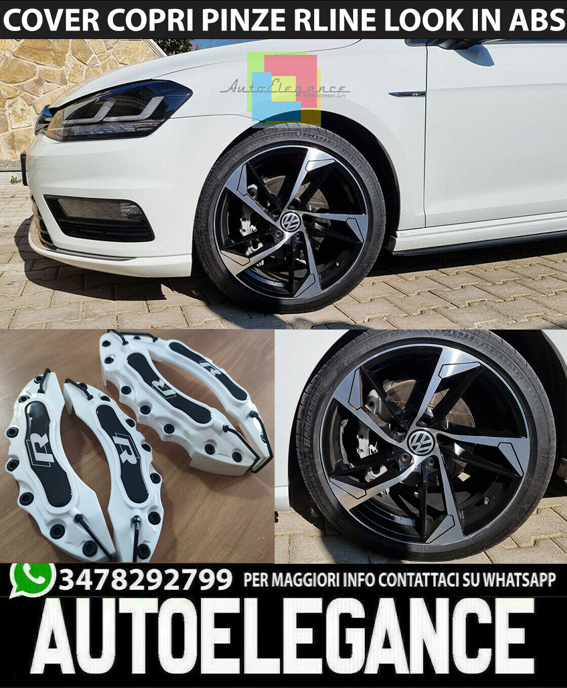 VW GOLF VII 4x COVER COPRI PINZE FRENI BIANCHE ANTERIORI & POSTERIORI LOOK RLINE