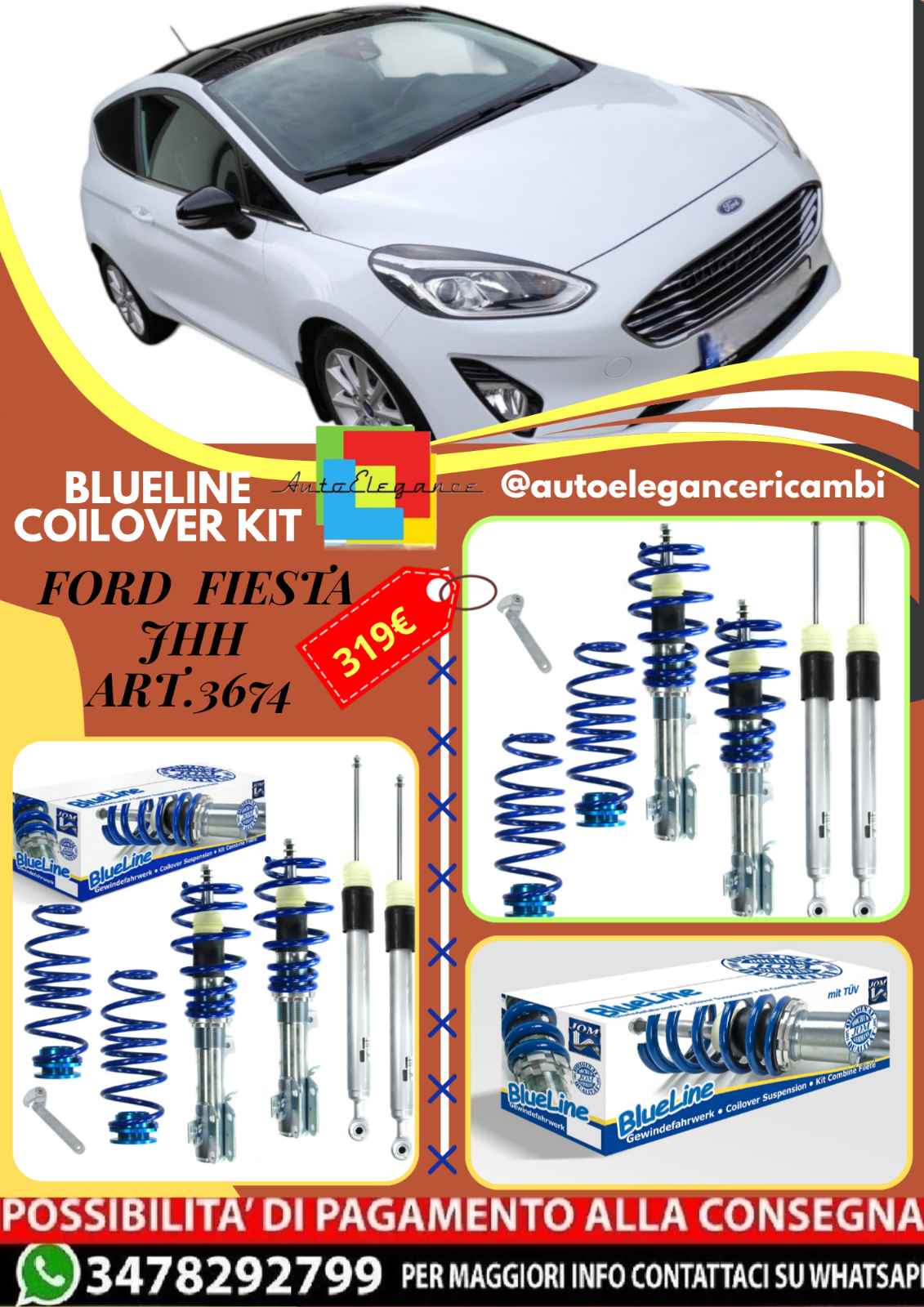 Art.3674 Kit coilover sportivo BlueLine adatto per Fiesta JHH