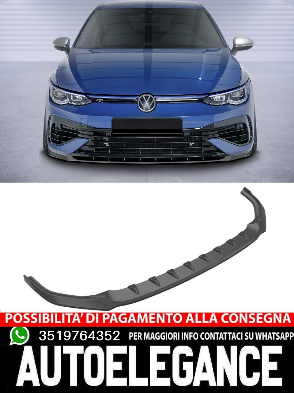 SPOILER-SPLITTER PASSEND F&Uuml;R VW Golf 8 (CD) SCHWARZGLANZ-OPTIK SPORTLICHES