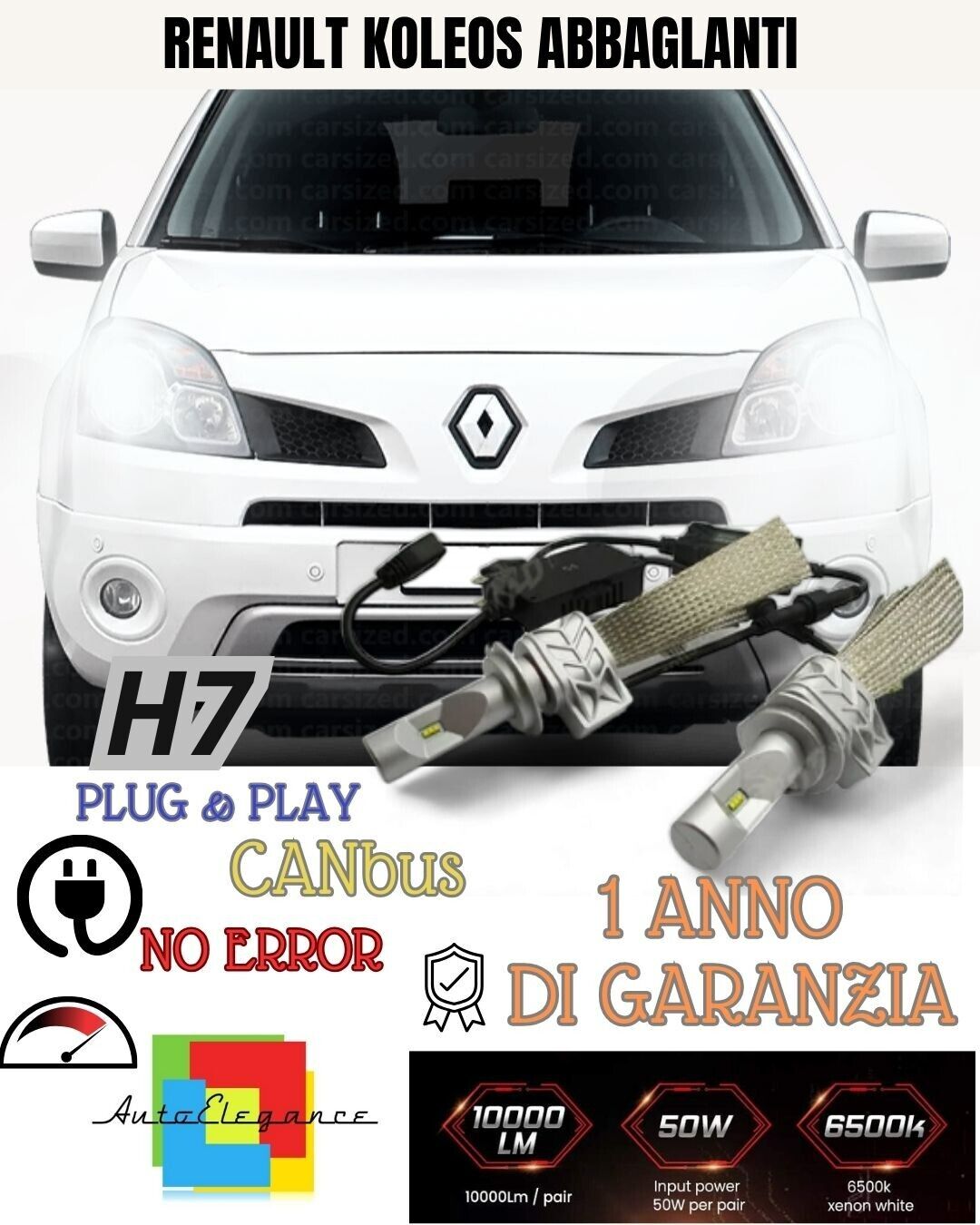KIT FULL LED RENAULT KOLEOS II LED H7 6500K ABBAGLIANTE CANBUS 8000 LUMEN XENO