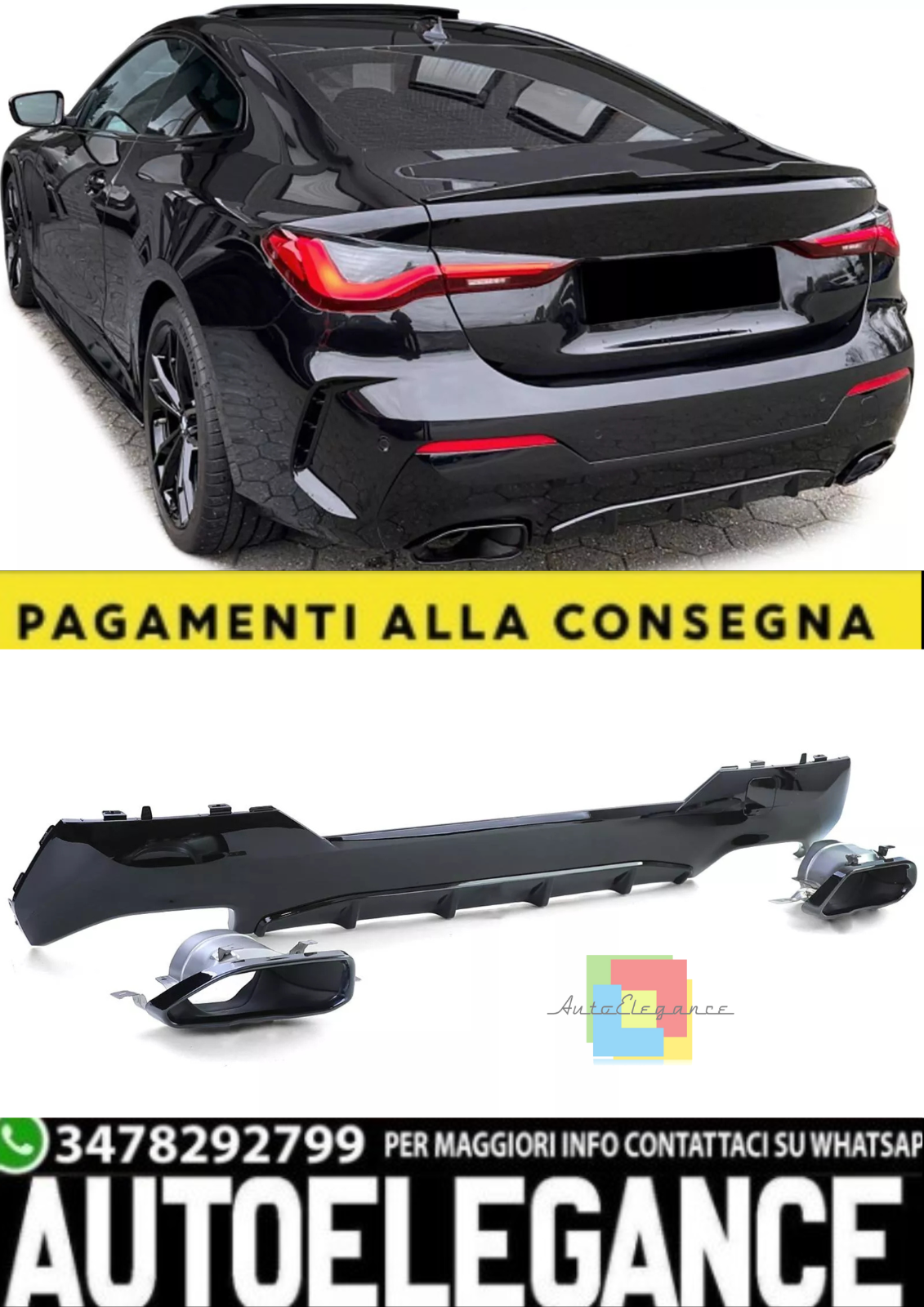 Diffuseur Arri&egrave;re Sport Poli + Terminaux D&rsquo;&Eacute;chappement pour BMW Serie 4 F32