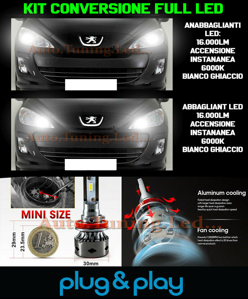 LAMPADE ANABBAGLIANTI + ABBAGLIANTI LED 16.000LM PEUGEOT 308 MK1
