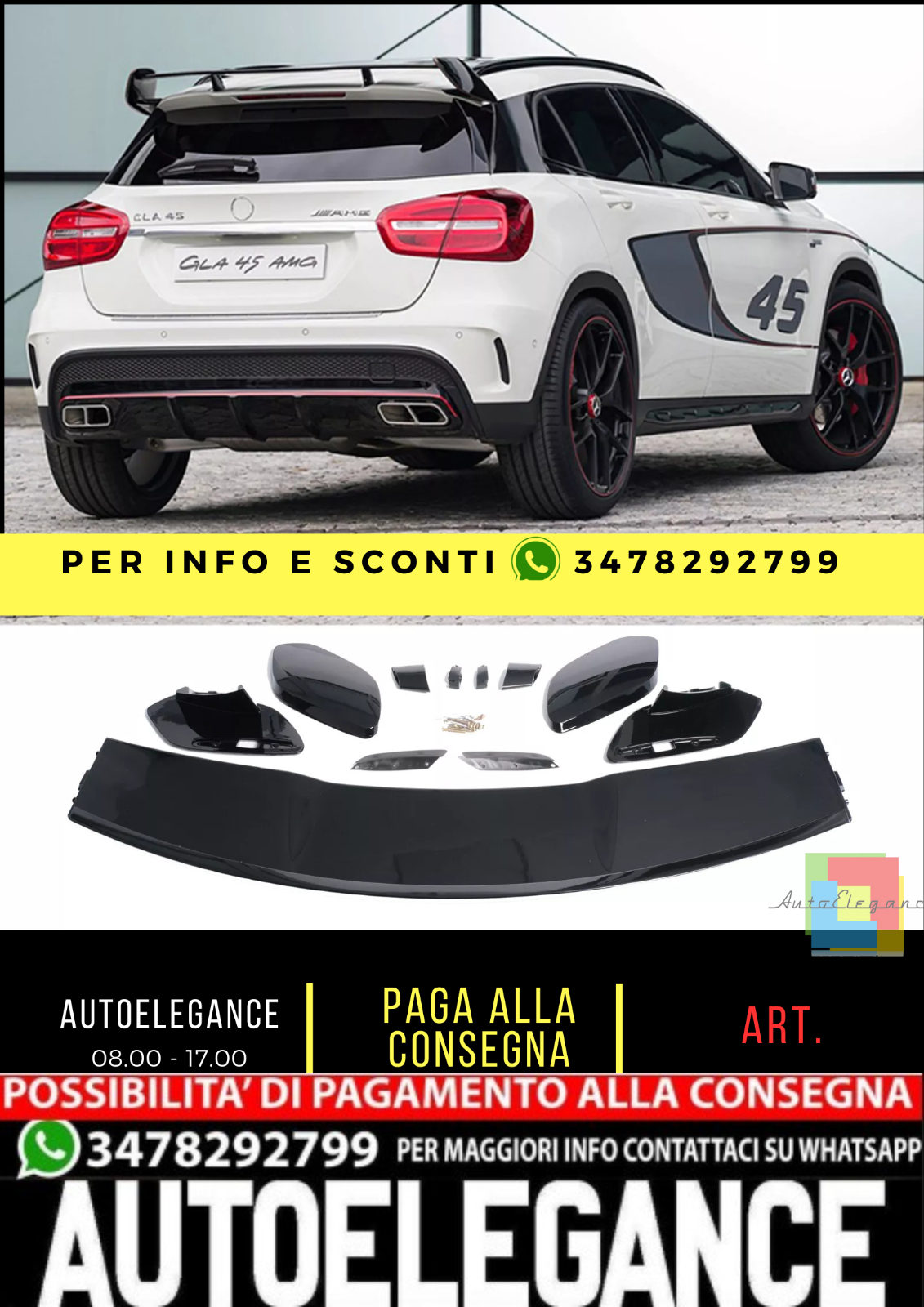 😁spoiler tetto lucido nero verniciato A45 adatta per GLA X156 W156 14-19😁