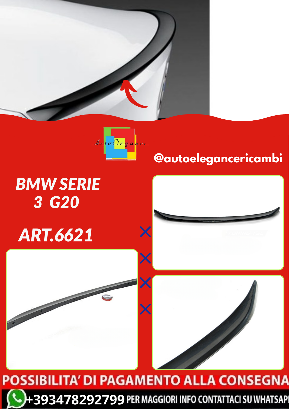 ART.6621 SPOILER BMW SERIE 3 G20 NEGRO BRILLO