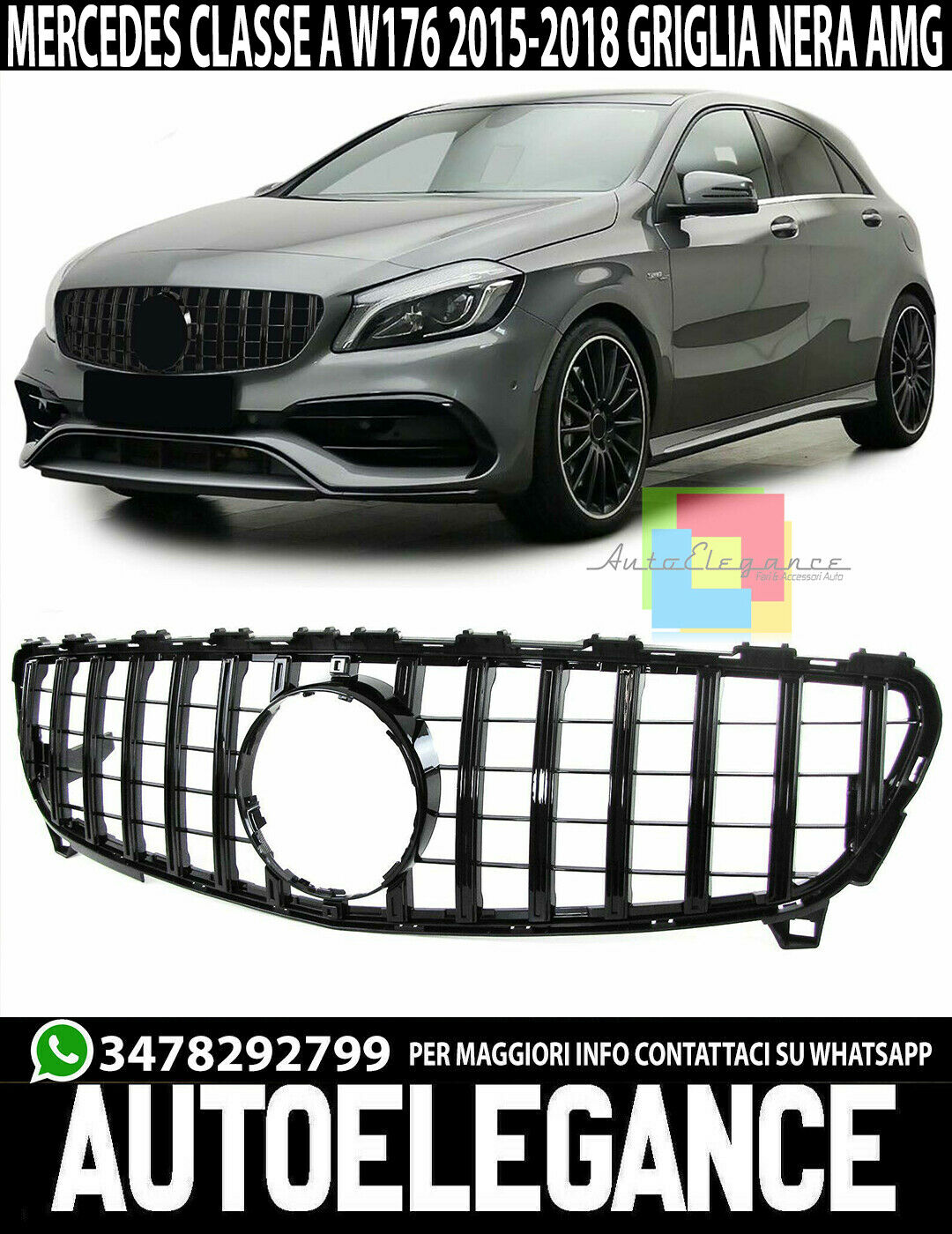 Grille Avant Noir Pour Mercedes Classe A W176 2015-2018 Calandre AMG A45