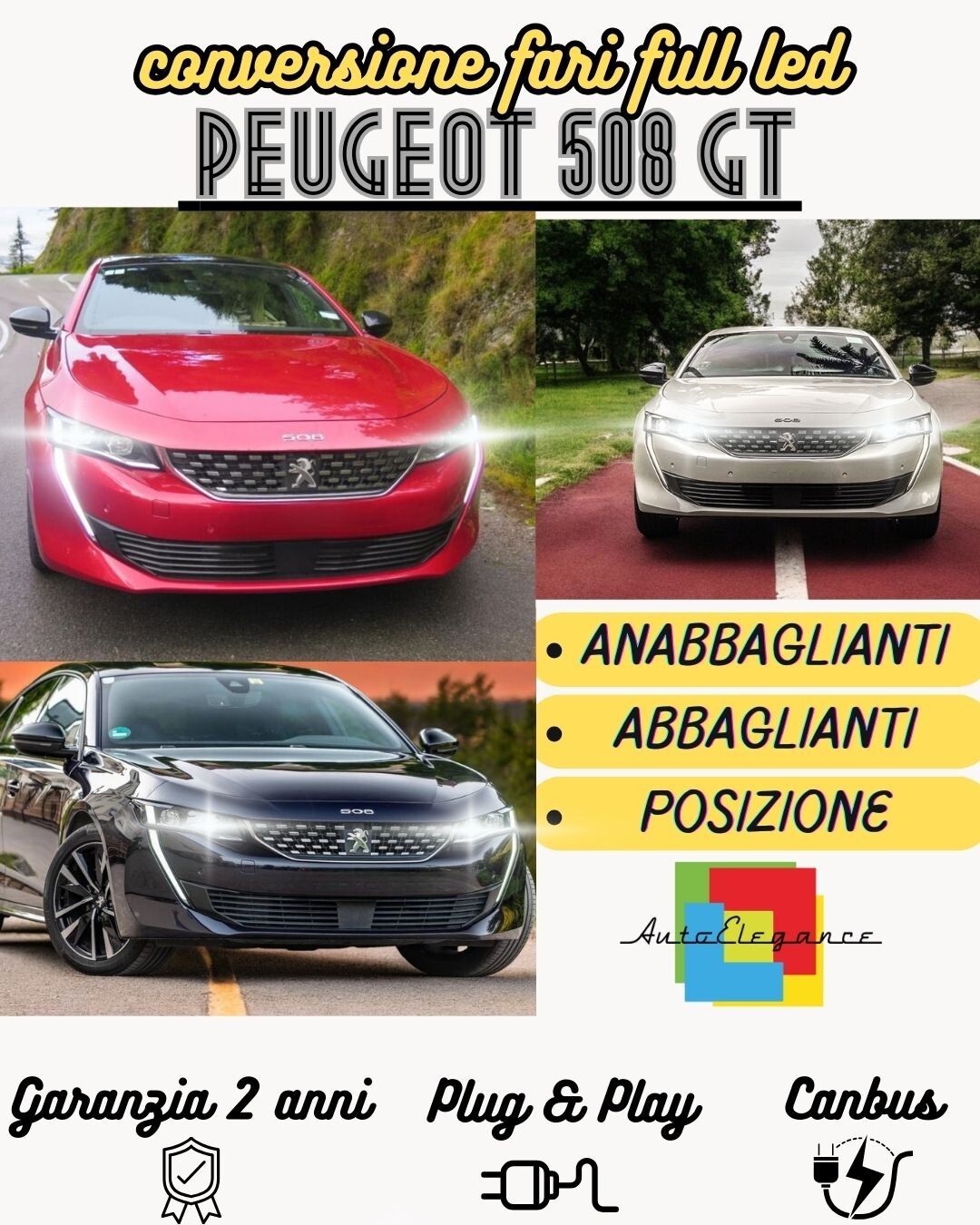 ??KIT FARI FULL LED PEUGEOT 508 GT ANABBAGLIANTI ABBAGLIANTI LED CANBUS BIANCO??