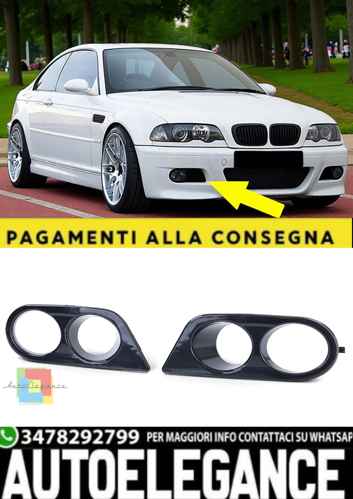 Couvertures Pare-Chocs / Brouillard Noir Poli Adapt&eacute; pour BMW Serie 3 E46