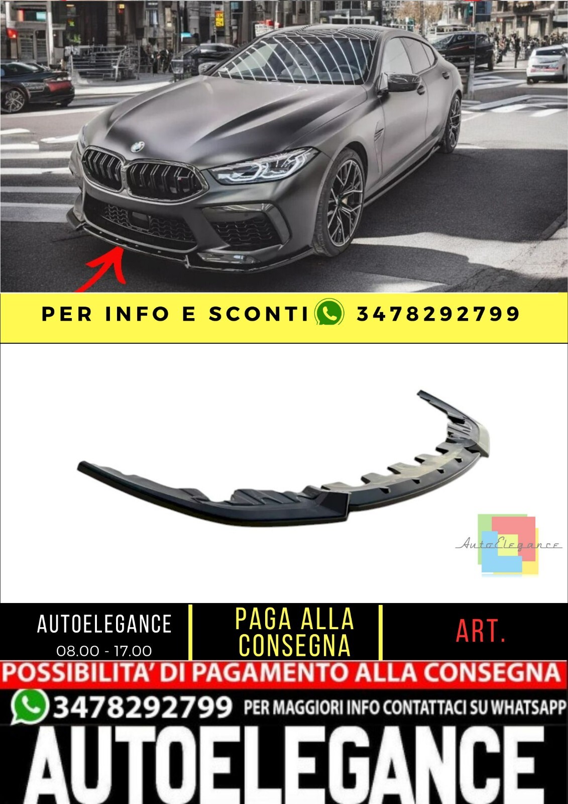 ?SPLITTER V3 design lucido ABS per BMW M8 Gran Coupe F93 2019+?