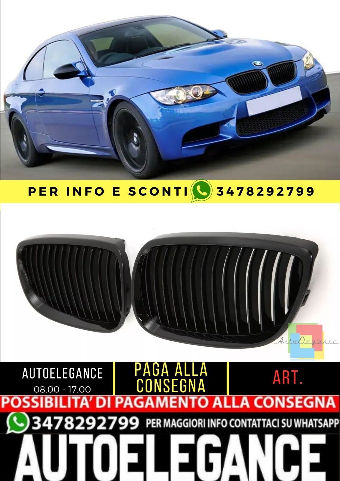GRIGLIA NERO LUCIDO ADATTO PER BMW SERIE 3 E92 E93 06-10