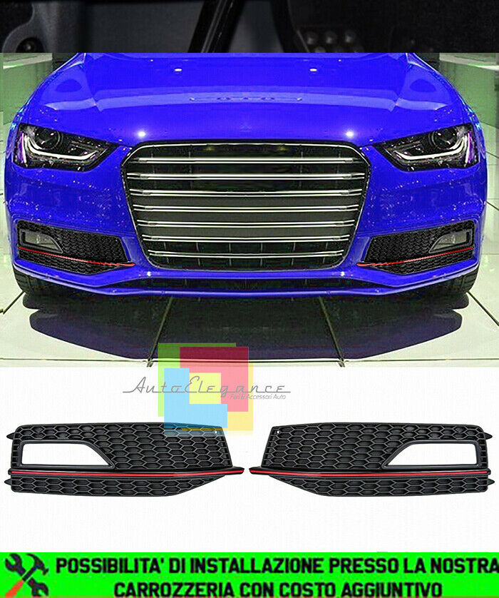 GRIGLIE FENDINEBBIA ROSSO AUDI A4 B8 2012-2015 LIFT PARAURTI SLINE LOOK S4 RS4