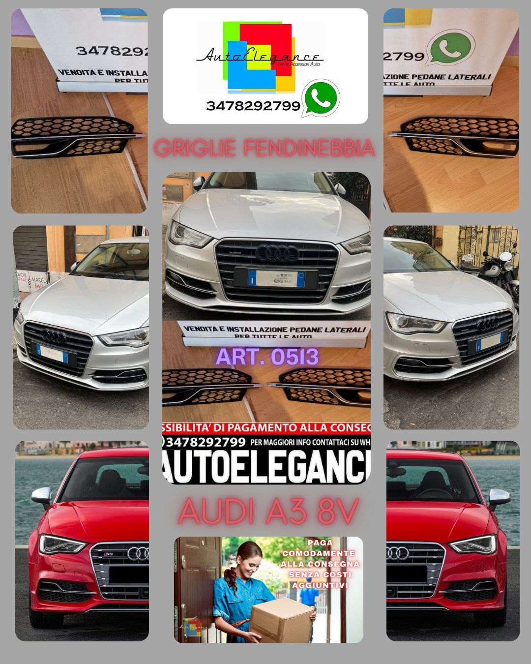 GRIGLIE FENDINEBBIA ADATTE PER AUDI A3 8V SLINE 2012-2016 LOOK S3 BAFFO CROMATO