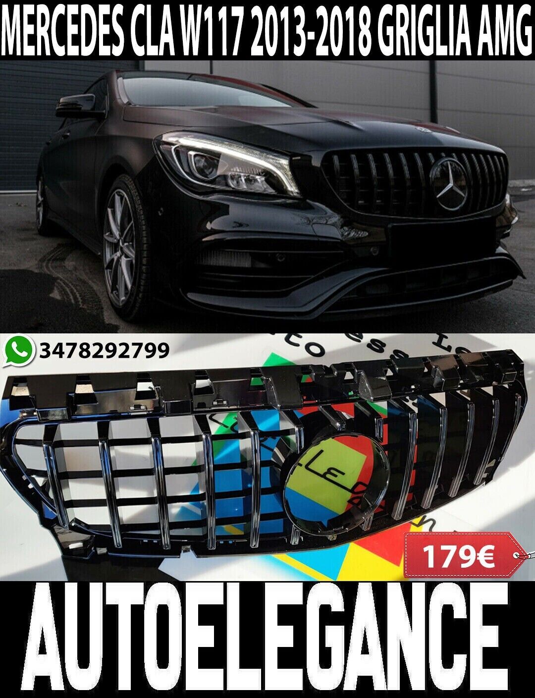 CALANDRE AVANT MERCEDES CLA W117 X117 2013-2018 PROFIL&Eacute;S NOIR AMG PANAMERICANA