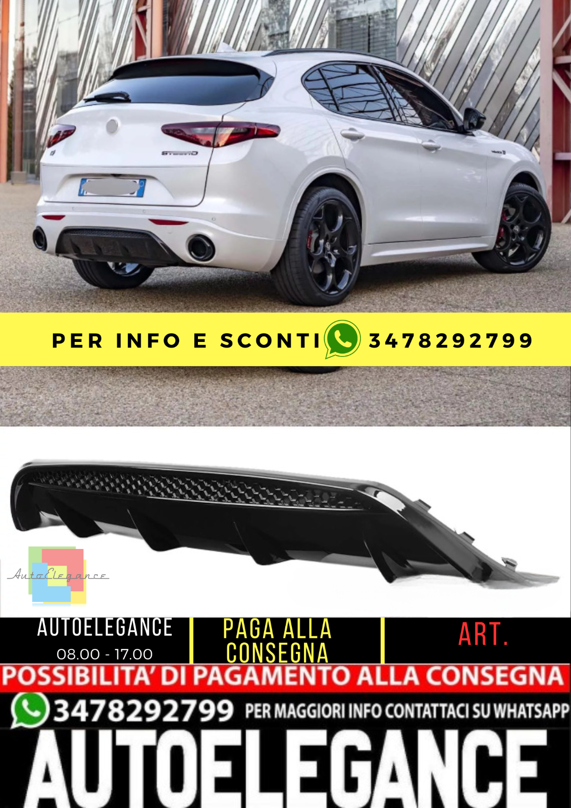 ? DIFFUSORE POSTERIORE APPROCCIO POSTERIORE PER ALFA ROMEO STELVIO NERO LUCIDO ?