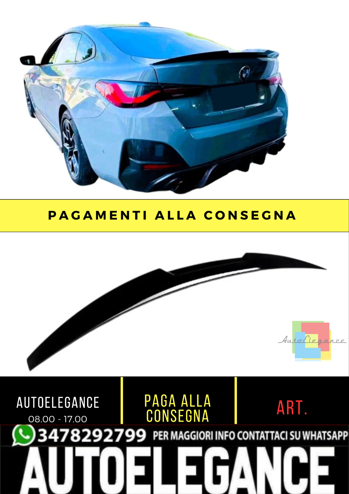 Spoiler Trasero M4 Style Negro Brillante BMW Serie 4 G26 Gran Coupe