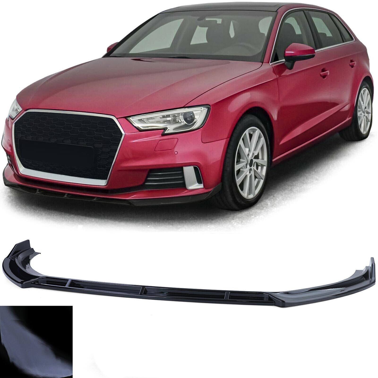 Spoiler Avant L&egrave;vre Labret Pare-Chocs Noir Poli pour Audi A3 8V Lifting