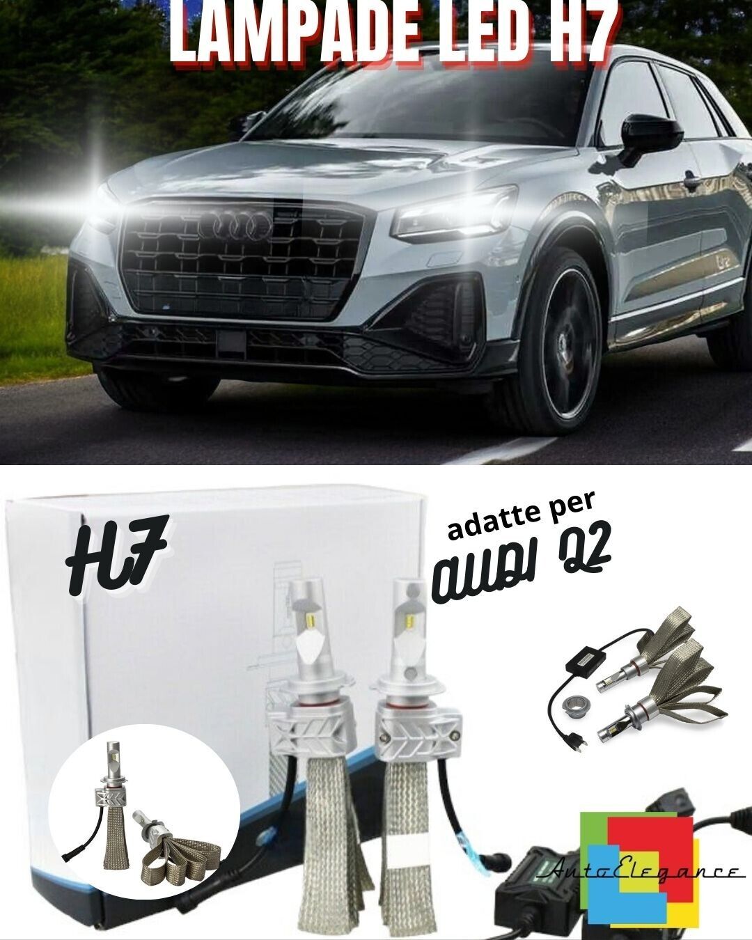KIT LED H7 6500K FULL CANBUS 8000 LUMEN LED LAMPADE PER AUDI Q2