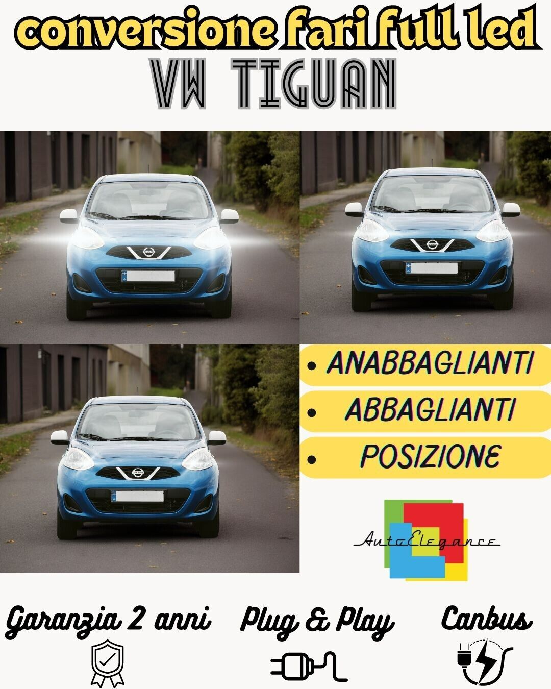 KIT FARI FULL LED PER NISSAN MICRA  ANABBAGLIANTI ABBAGLIANTI CANBUS 6000K