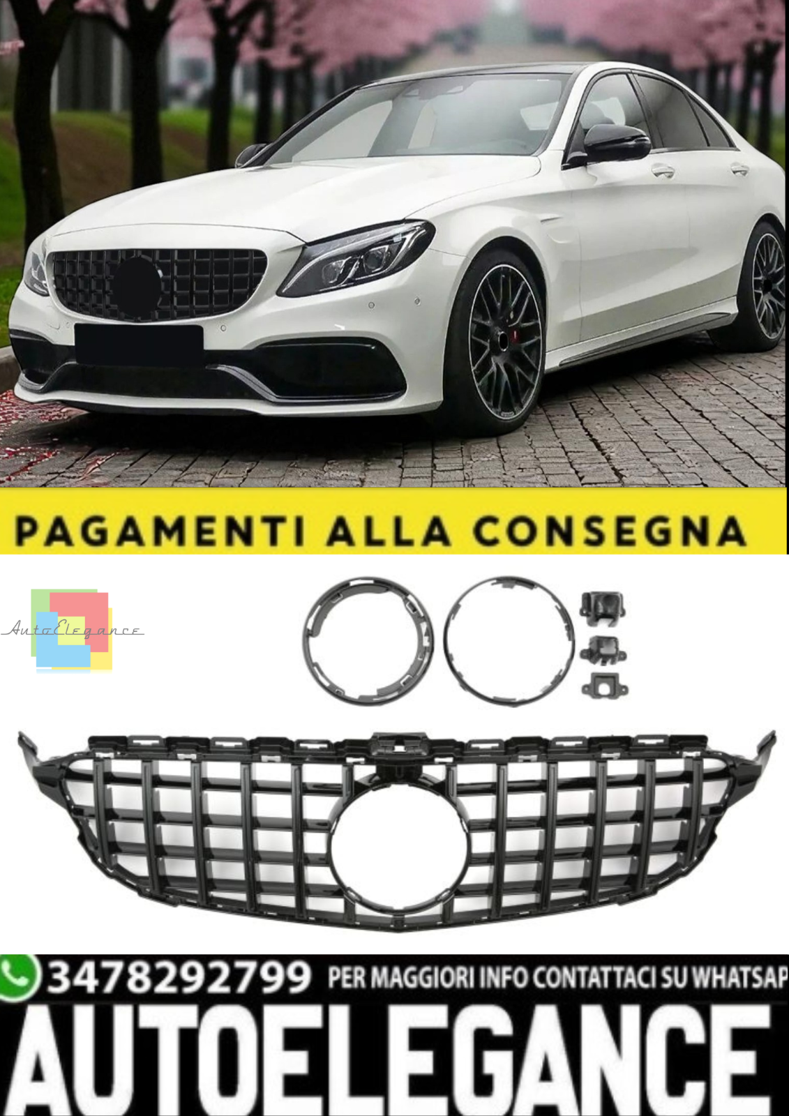 Sportgrill Panamericana GT Schwarz Gl&auml;nzend F&uuml;r Mercedes Klasse C W205