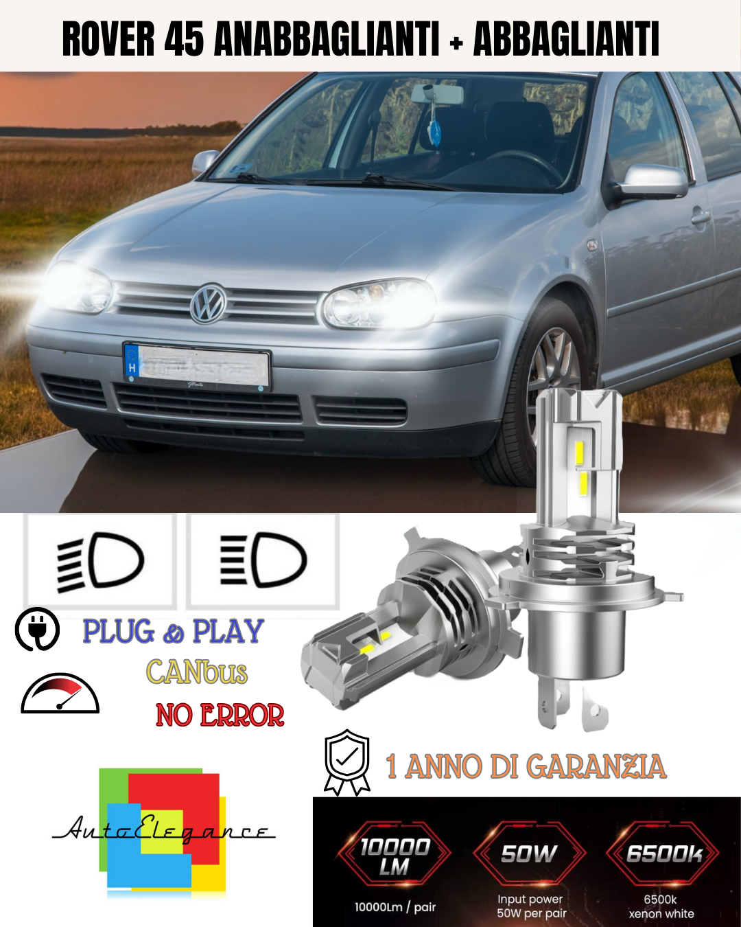 KIT LED H7 PER VW GOLF MK4 IV 6000K BIANCO 6000 LUMEN CANBUS ANABBAGLIANTI