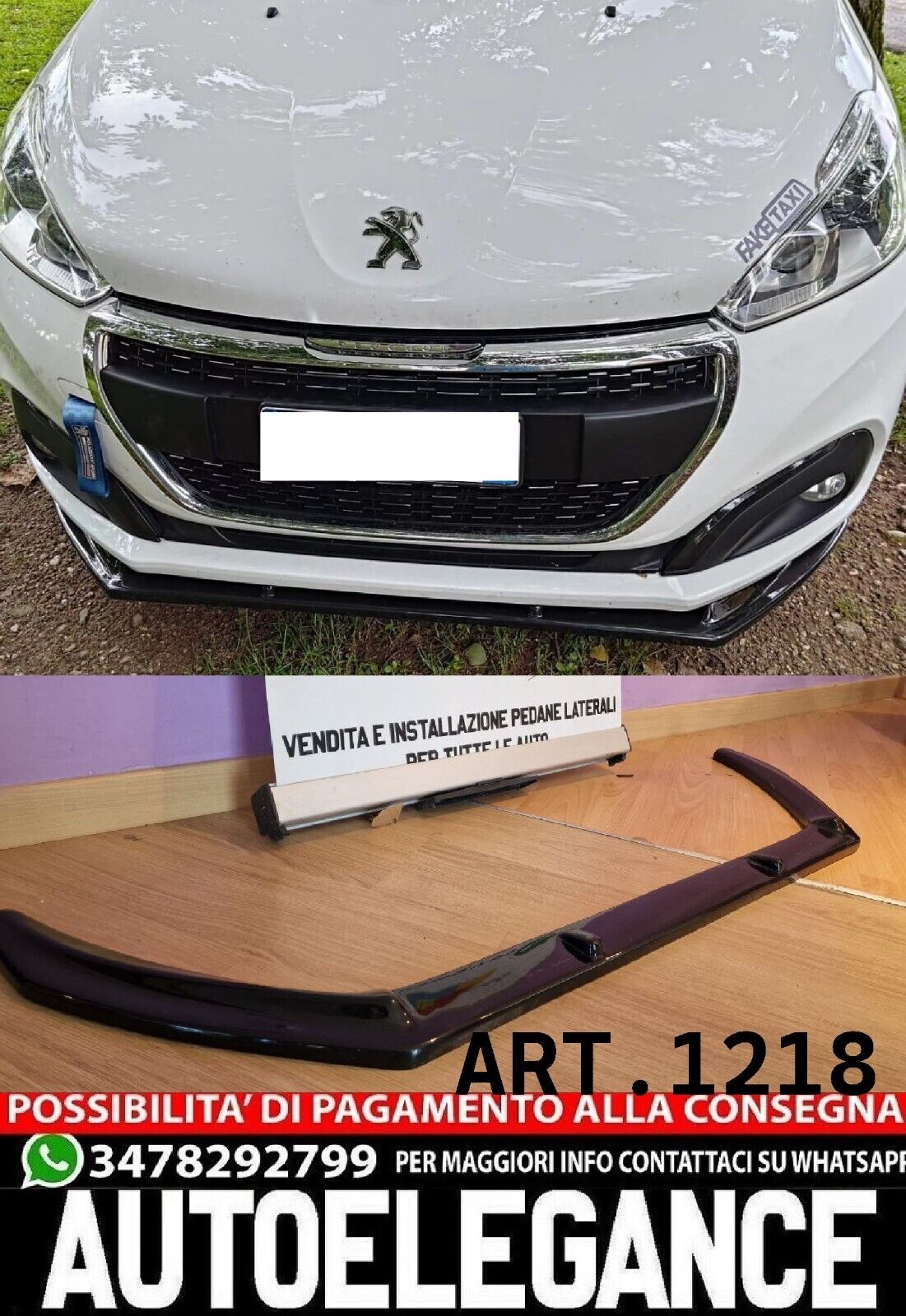 SPLITTER ADATTO PER PEUGEOT 208 NERO LUCIDO LOOK SPORTIVO