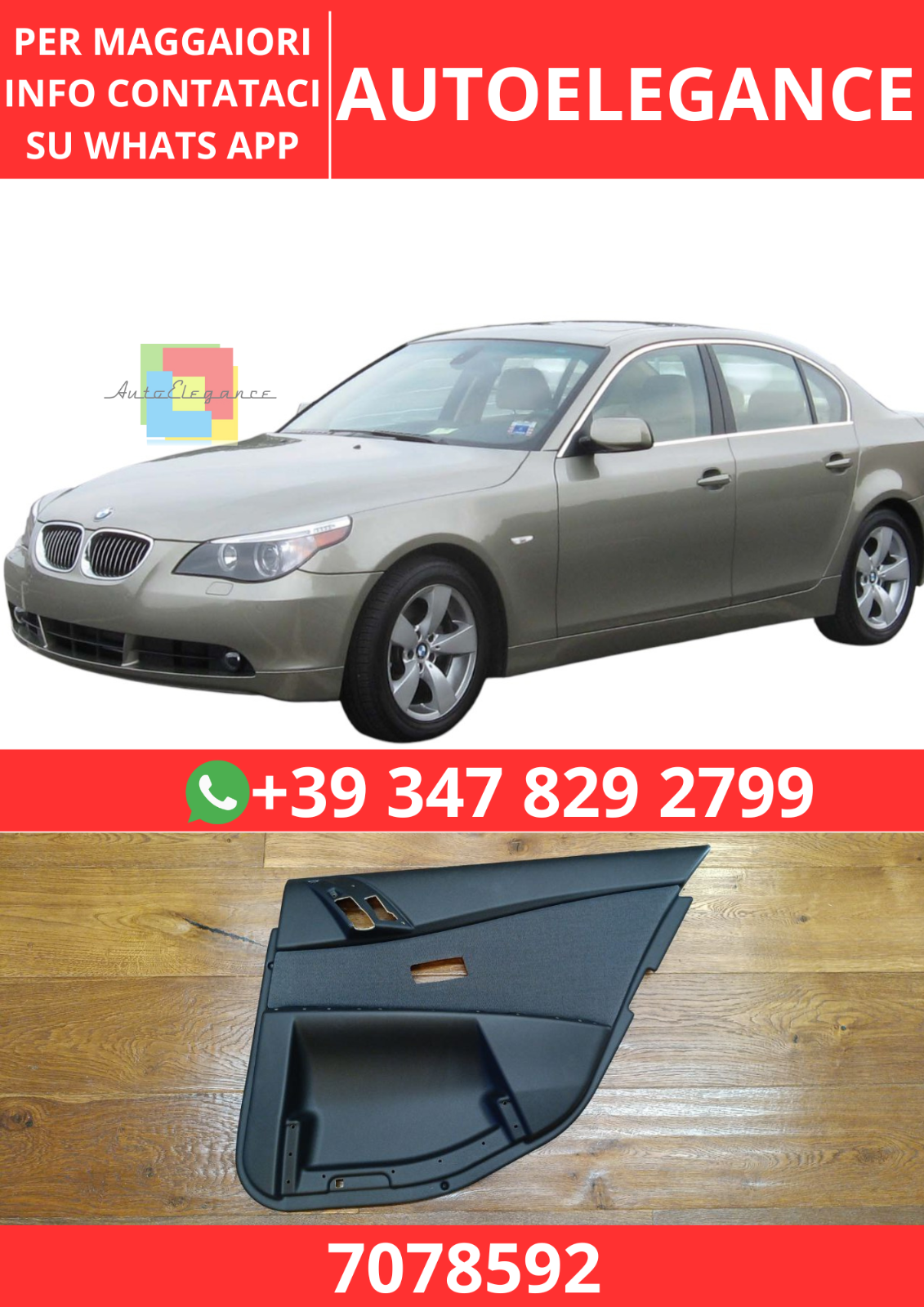 BMW Serie 5 E60 E61 Rivestimento porta Posteriore Destro  -7078728