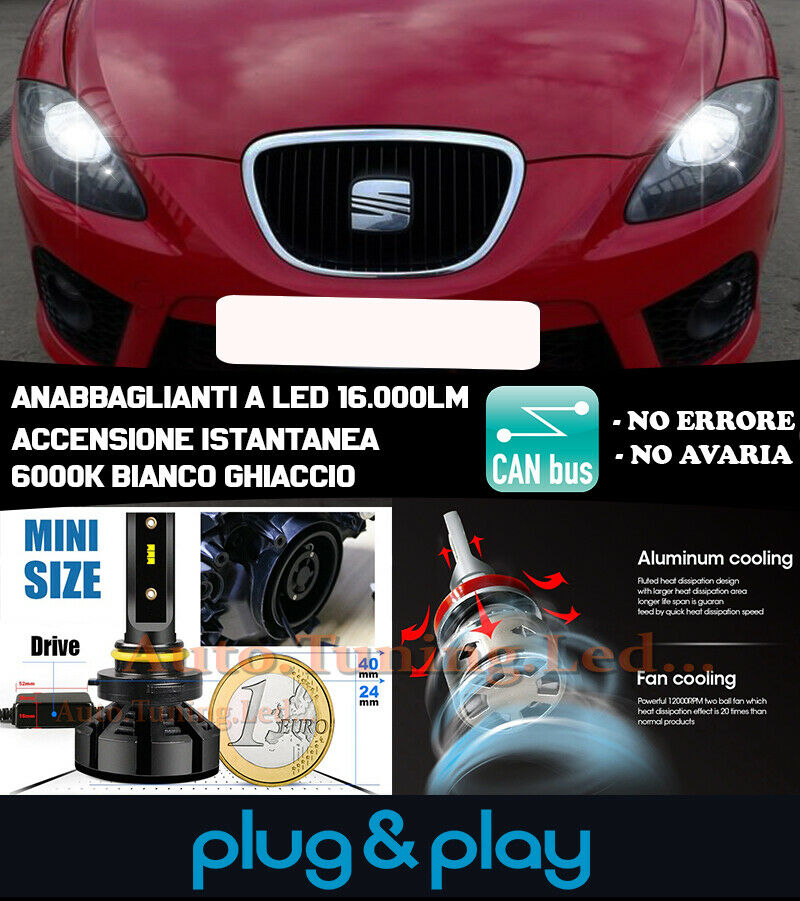 SEAT LEON MK2 1P1 LAMPADE ANABBAGLIANTI LED 16.000LUMEN CAMBUS