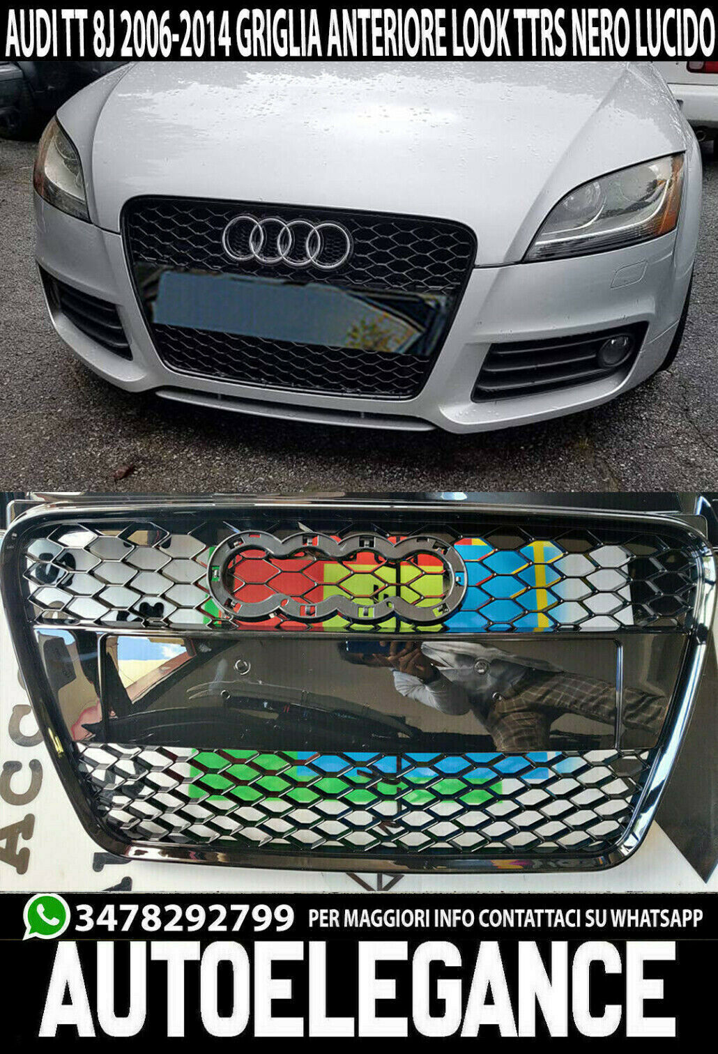 GRIGLIA ANTERIORE NERA AUDI TT 8J 2006-2014 CALANDRA RSTT NIDO D'APE NO LOGO