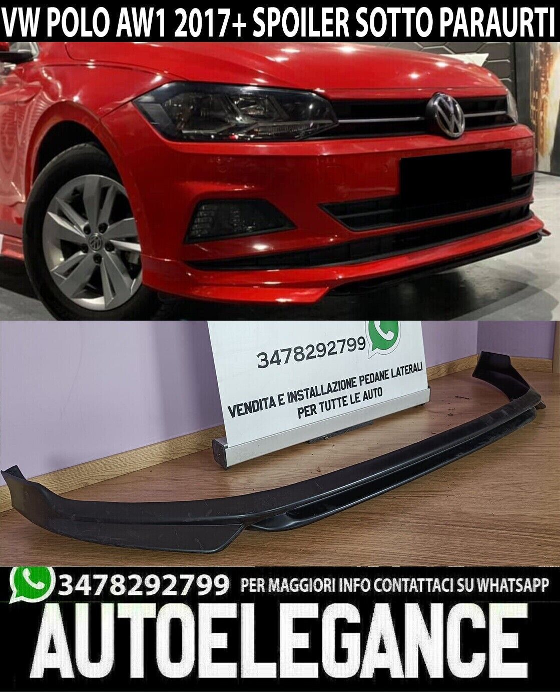 VW POLO AW1 2017+ SPOILER BAJO PARACHOQUES DELANTERO ABS SPORT LOOK R