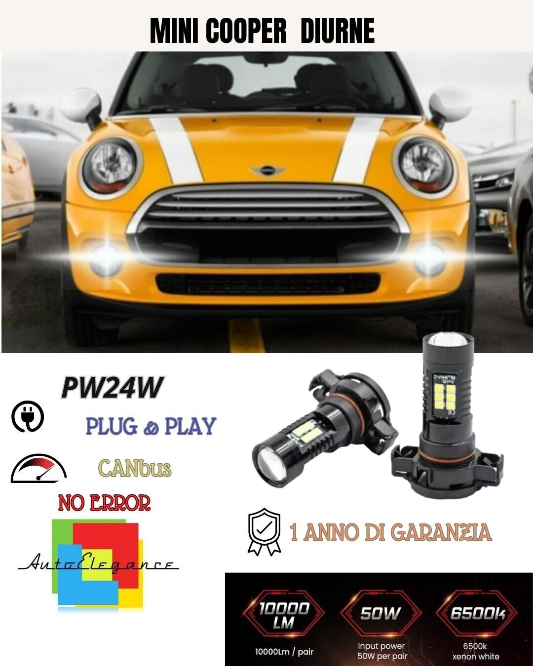 COPPIA LAMPADE LUCI DIURNE DRL PSX24W LED CANBUS MINI ONE COOPER F55 F56 6000K
