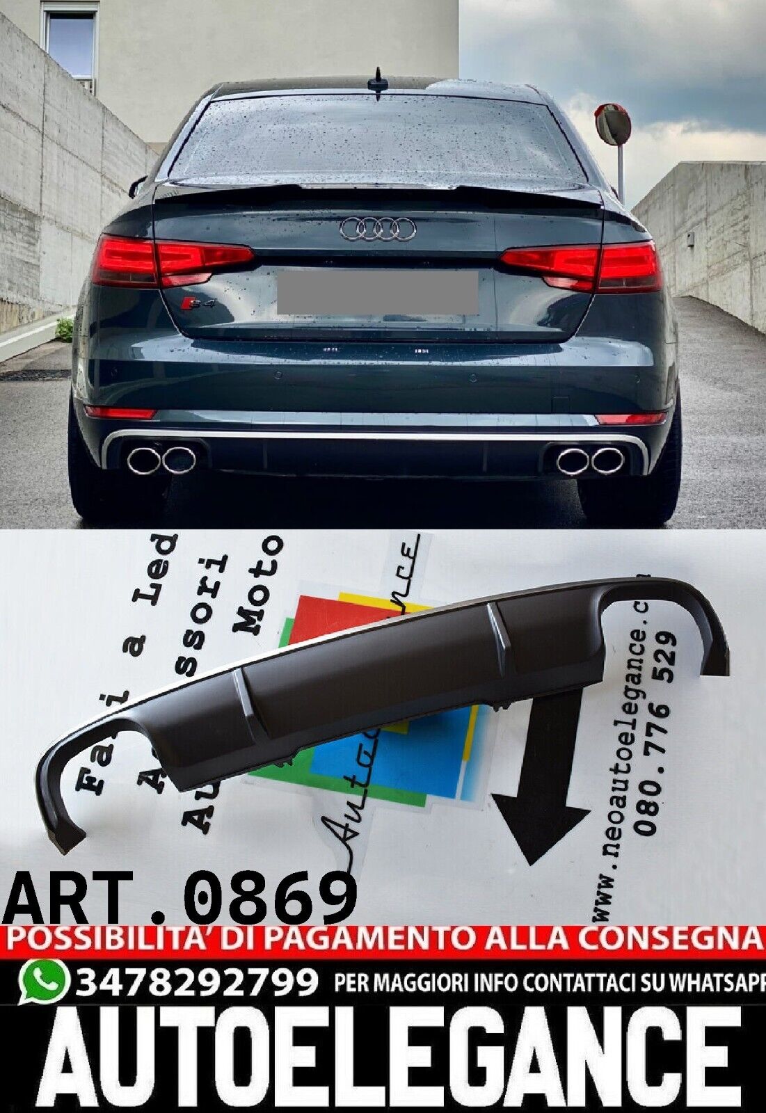 DIFFUSOR GEEIGNET F&Uuml;R AUDI A4 B9 STANDARD LOOK S4 2016-2018 SPORT LOOK