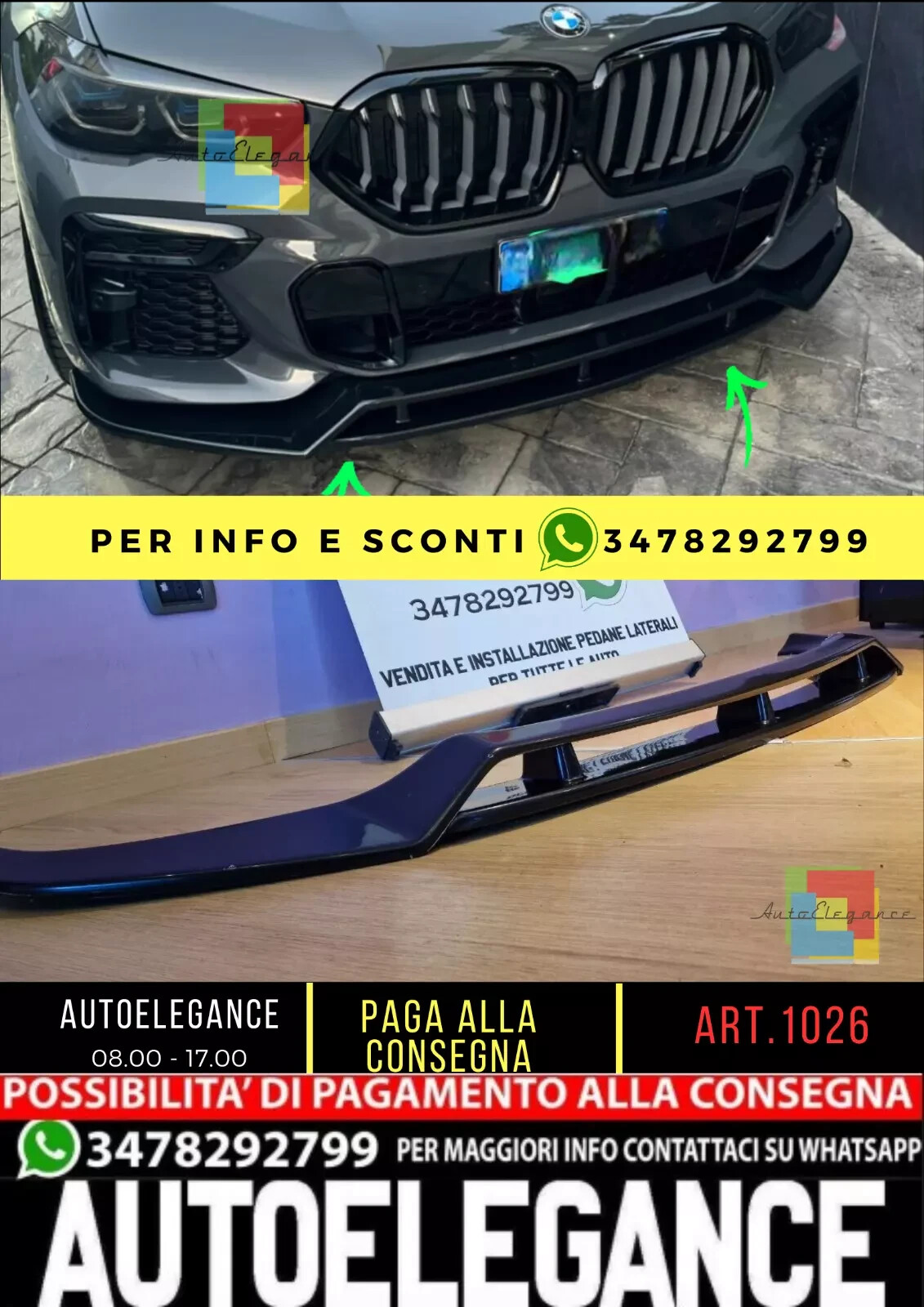 1026 SPLITTER ADATTO PER BMW X6 G06 2020-2023 MSPORT NERO LUCIDO