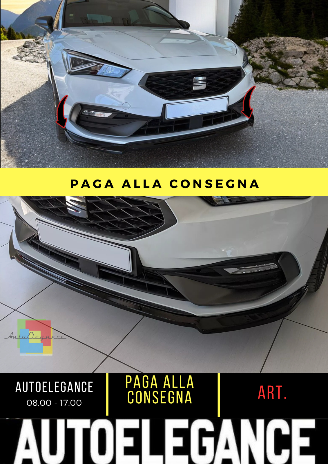 SPLITTER ANTERIORE ADATTO PER SEAT LEON MK4 FR (2020-) NERO LUCIDO ABS