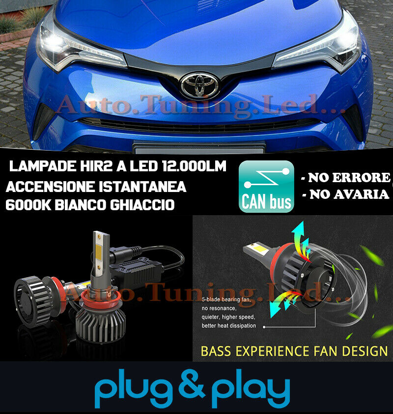 Toyota C-Hr Chr L&aacute;mparas HIR2 9012 LED 6000K 12.000LUMEN Cambus No Aver&iacute;a