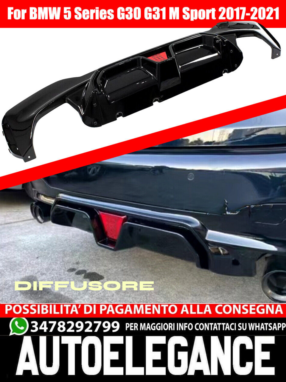 DIFFUSORE adatto per BMW G30 G31 M Sport 2017-2021 CON LUCE LED