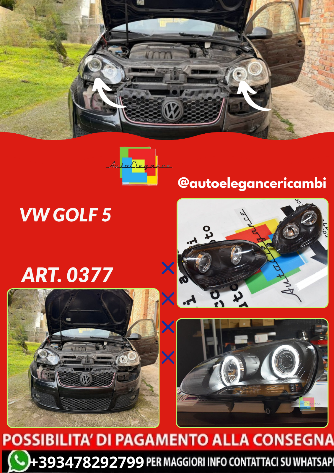 ART.0377 SCHEINWERFER VORNE VW GOLF 5 SCHWARZ ANGEL EYES