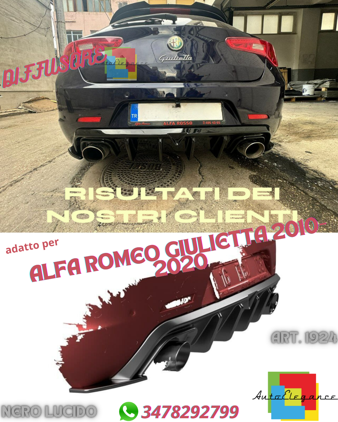 ?DIFFUSORE ADATTO PER ALFA ROMEO GIULIETTA LOOK TUNING NERO LUCIDO?